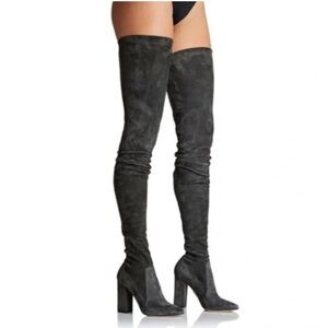NIB Tamara Mellon Helmut Over The Knee Stretch Suede Boots Dark Grey Gray 39.5